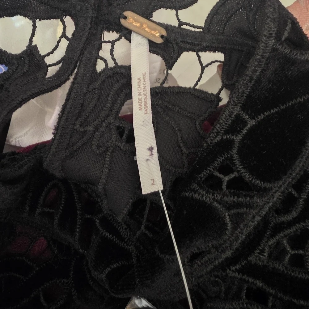 Free People Burgundy and Black Lace Blouse